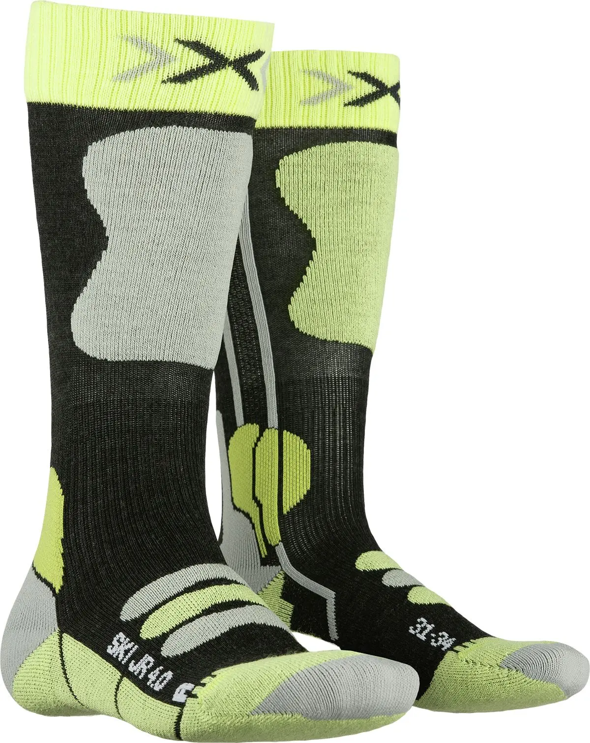 Dětské lyžařské ponožky X-Socks Ski Junior 4.0 - anthracite melange/green lime 24-26