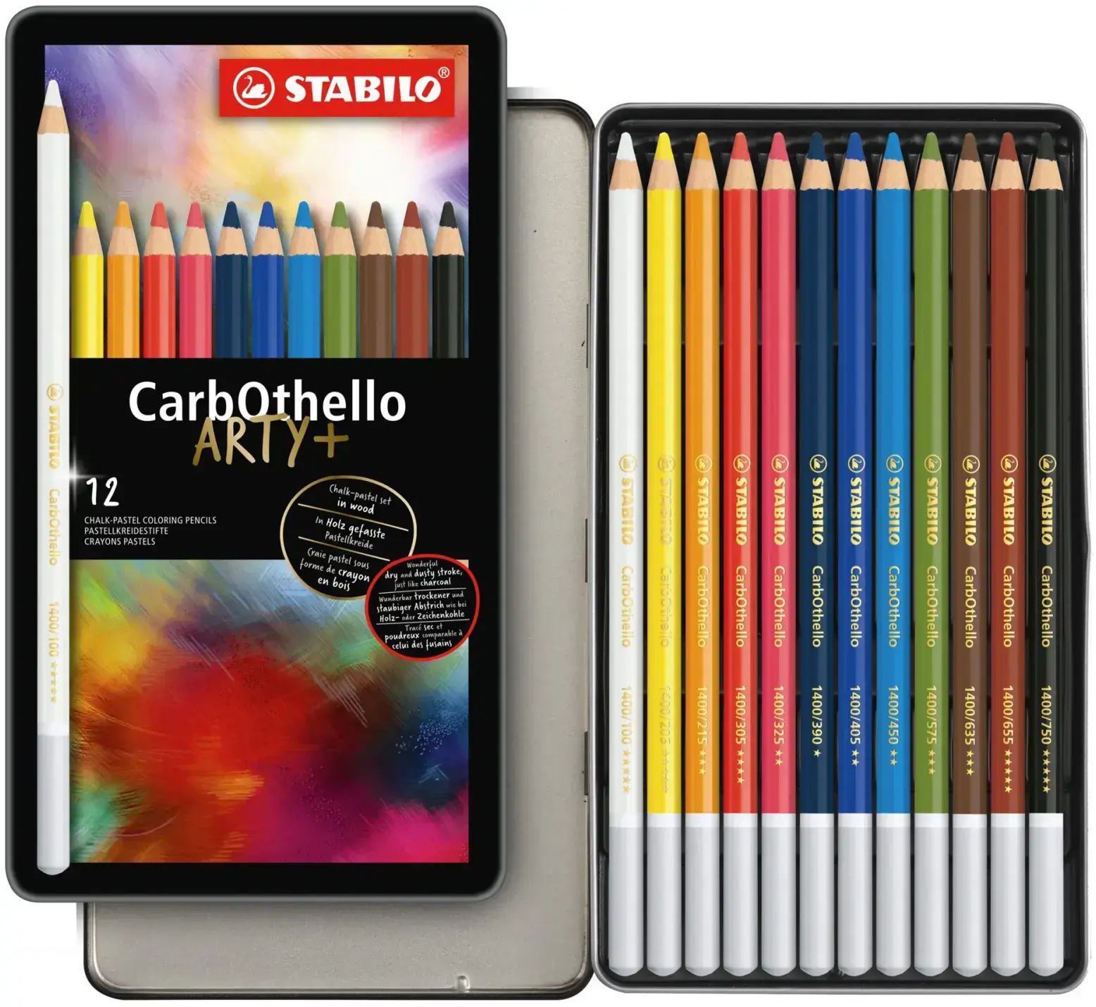 Pastelové křídy - STABILO CarbOthello - ARTY+ - 12 ks sada v plechu - 12 různých barev uni