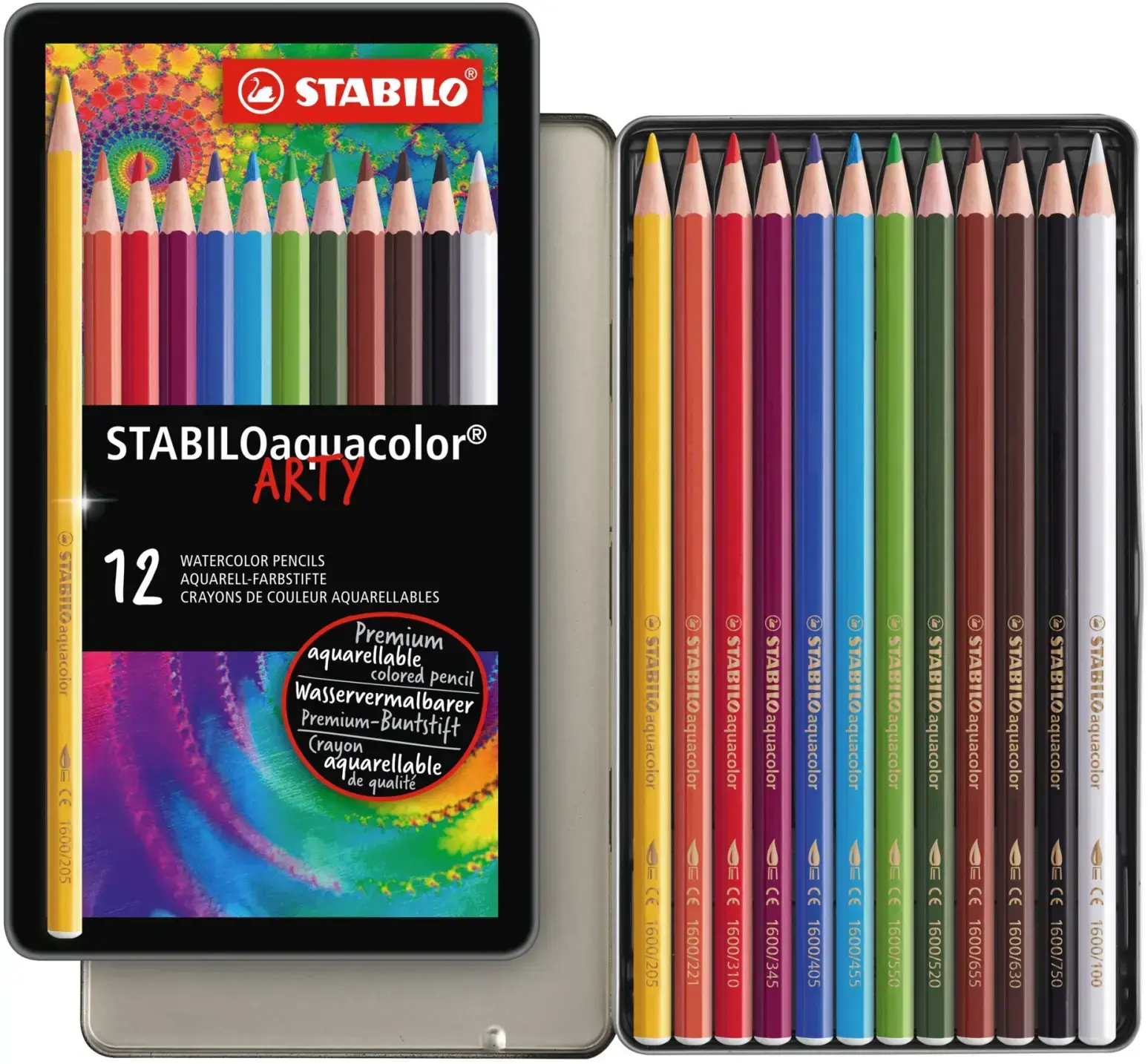 Akvarelové pastelky - STABILOaquacolor - 12 ks sada v plechu - 12 různých barev uni