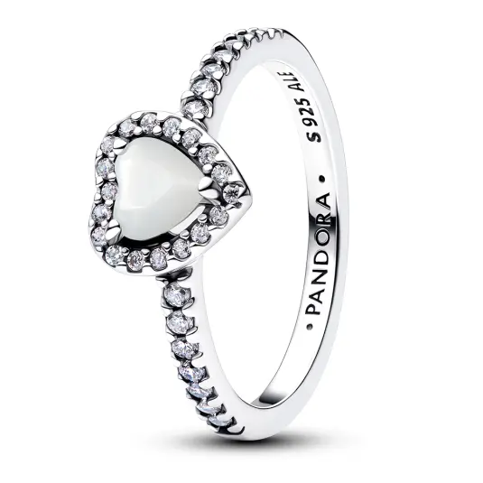 PANDORA stříbrný prsten Vystouplé perleťové srdíčko prsten 198421C11