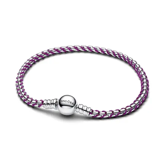 PANDORA Moments stříbrný náramek s fialovou pletenou šňůrkou náramek 593816C03