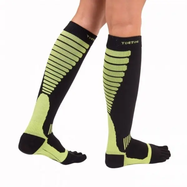 Compression Knee-High prstové kompresní podkolenky ToeToe Černá / Zelená M 1 pár