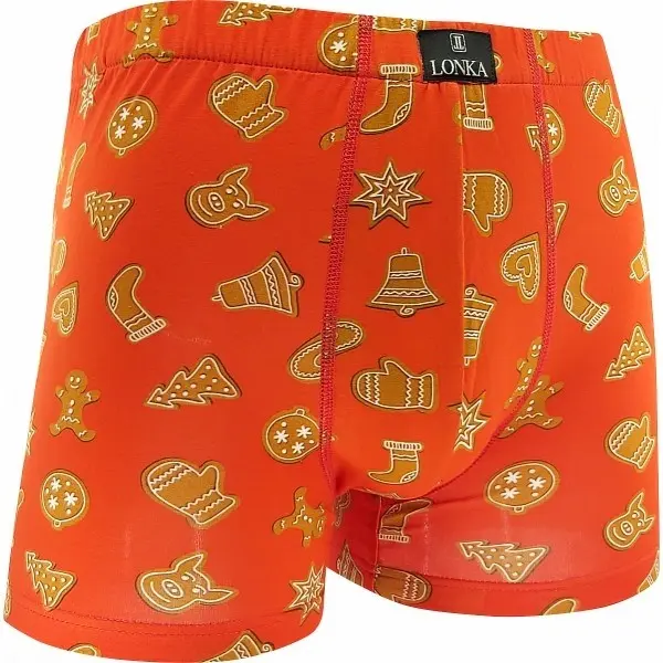 KEVIN pánské barevné elastické boxerky - PERNÍČKY červená XXL