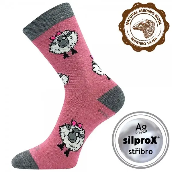 VLNĚNKA DĚTSKÁ teplé veselé merino ponožky VoXX 25-29 růžová
