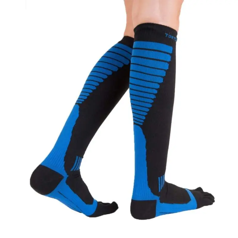 Compression Knee-High prstové kompresní podkolenky ToeToe Černá / Modrá S 1 pár