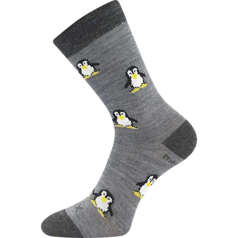 VOXX Ponožky dětské slabé z merino PENGUINIK s ionty stříbra ŠEDÉ 35-38 120126