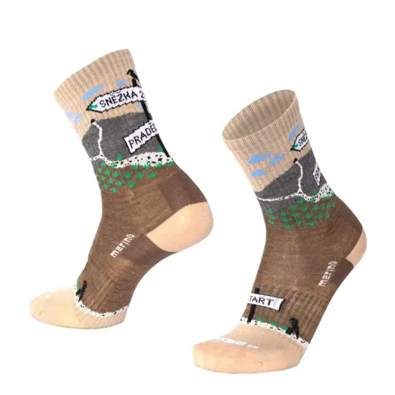 BESKYD TURIST veselé merino ponožky Moose 1 pár M Hnědá