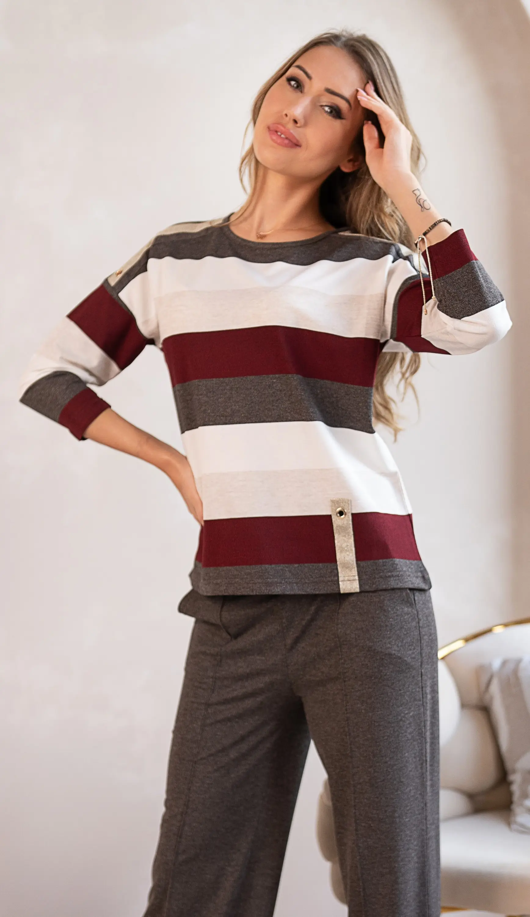 Hajdan halenka 1068 - hnědá-bordo-len-ecru, 3XL