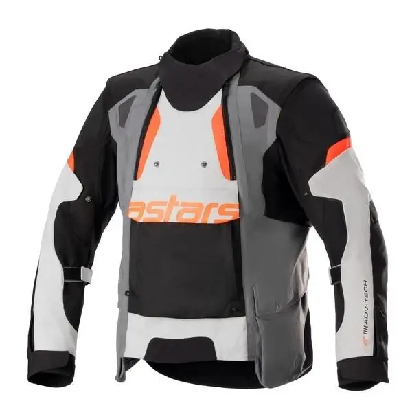 Alpinestars Halo Drystar světle šedo-tmavě šedo-černo-fluo červená bunda na motorku