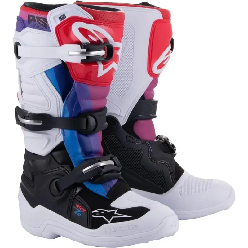 Alpinestars Tech 7 S bílo-černo-červeno-modro-fialové dětské motokrosové boty