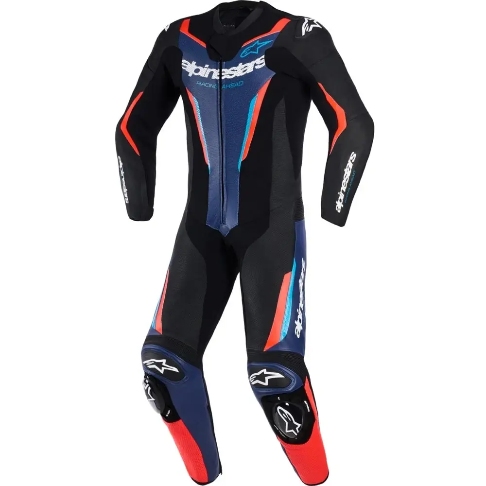 Alpinestars GP FORCE V2 černo-modro-fluo červená jednodílná kožená kombinéza na motorku