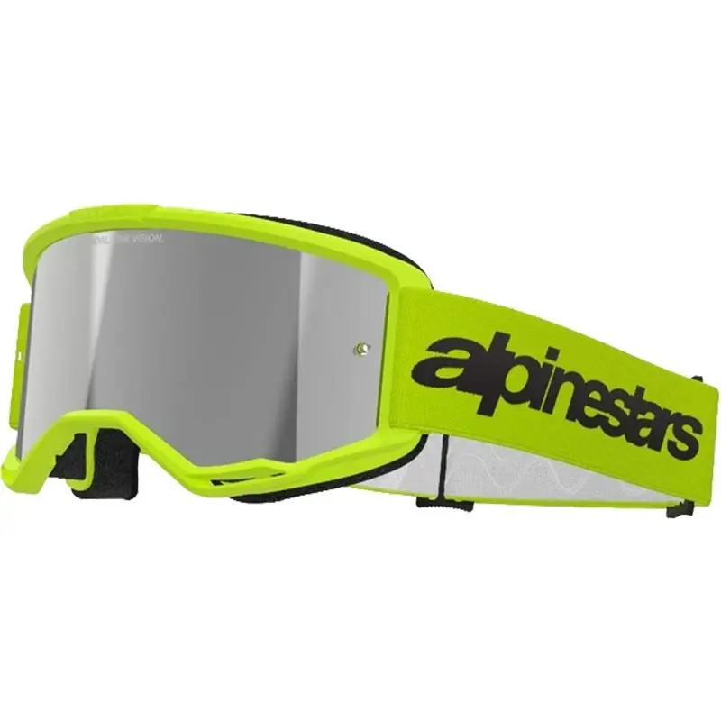 Alpinestars Vision 3 Wordmark fluo žluté se zrcadlovým stříbrným plexi motokrosové brýle