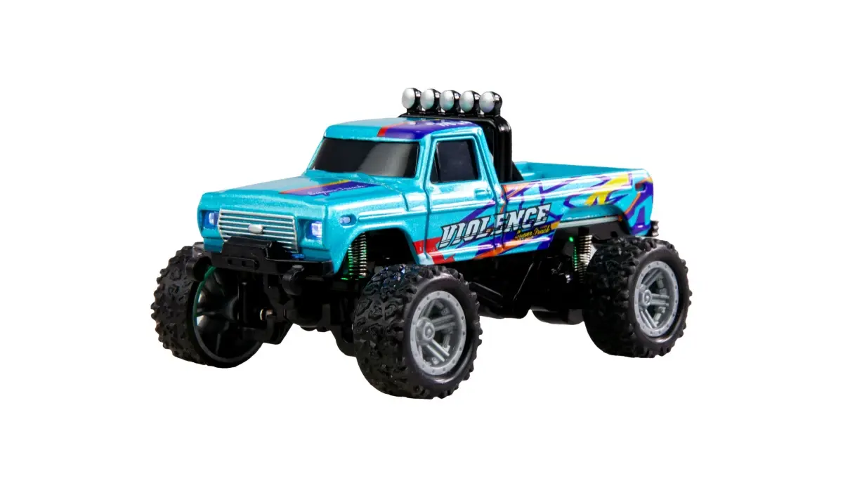 AMEWI Trade e.K. RC Monster Truck kovový 1:64 RTR LED Tempomat 2,4GHz modrý