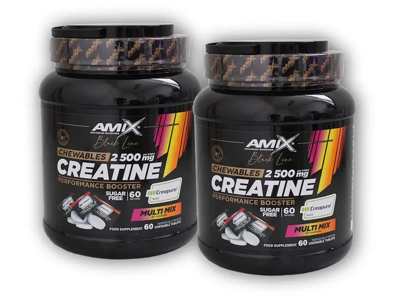 Amix Black Line 2x Black Line Creatine Creapure 2500mg 60 Chewable Tabs Zero Sugar Multi