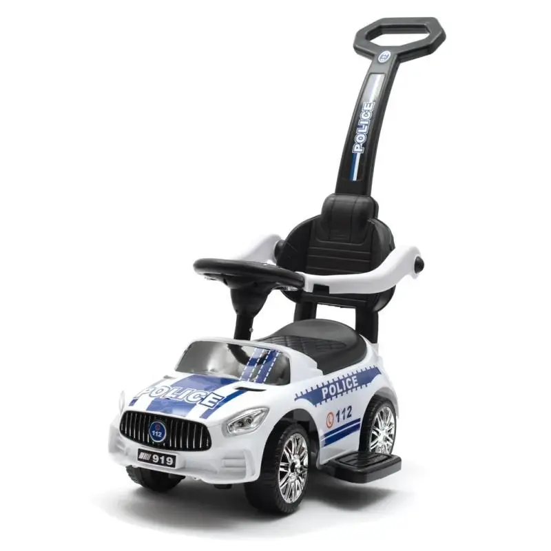 BABY MIX Dětské odrážedlo se zvukem a vodící tyčí POLICE bílé POUZE Bílá (VÝPRODEJ)