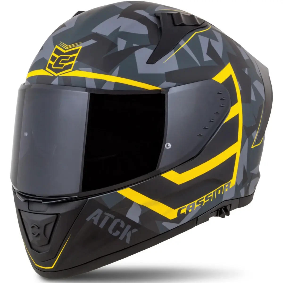 CASSIDA Aero camo šedá-černo-fluo žlutá integrální helma na motorku