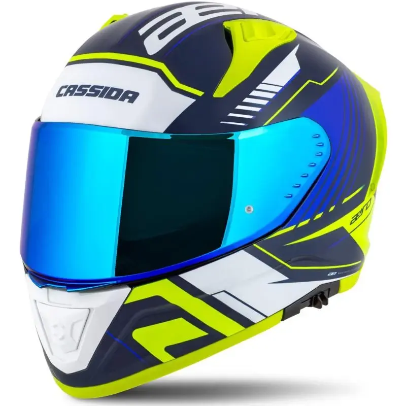 Cassida Integrální helma na motorku Aero Drome modro-fluo žluto-světle modro-bílá
