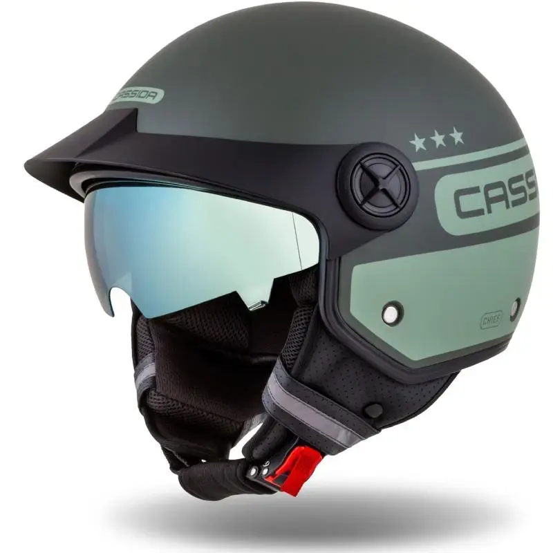 CASSIDA Handy Plus Chief zelená otevřená přilba na motorku