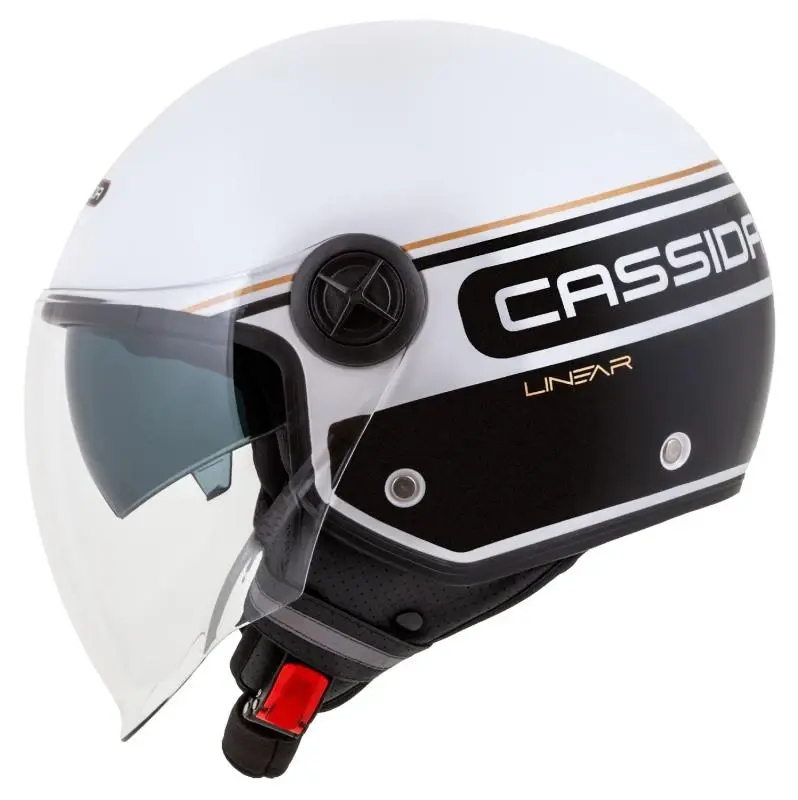 CASSIDA Handy Plus Linear bílo-černo-zlatá otevřená přilba na motorku