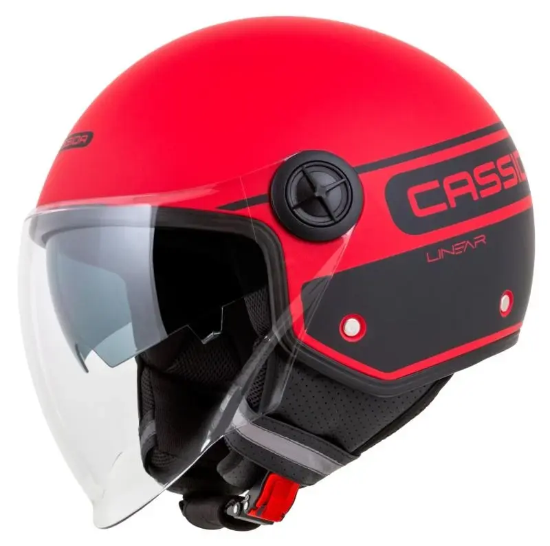CASSIDA Handy Plus Linear červeno-černá otevřená přilba na motorku