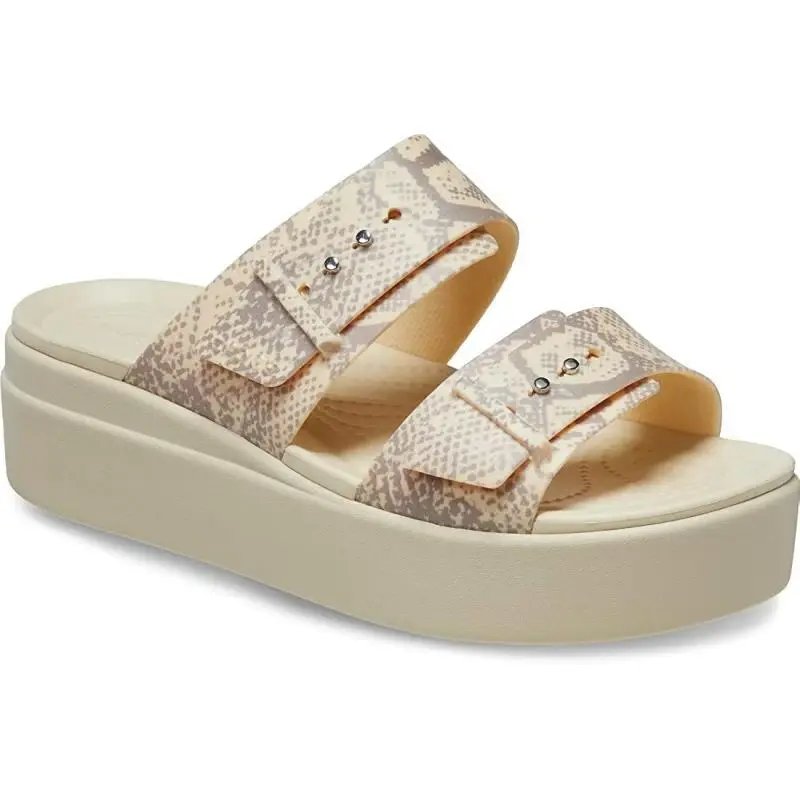 Crocs Brooklyn Snake Buckle Low Wedge vanilla/multi