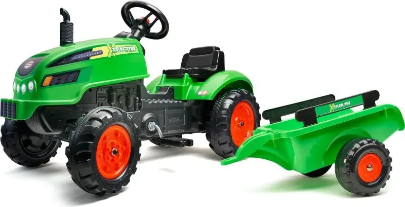 FALK Šlapací traktor 2048AB X-Tractor s přívěsem a otevírací kapotou - zelený
