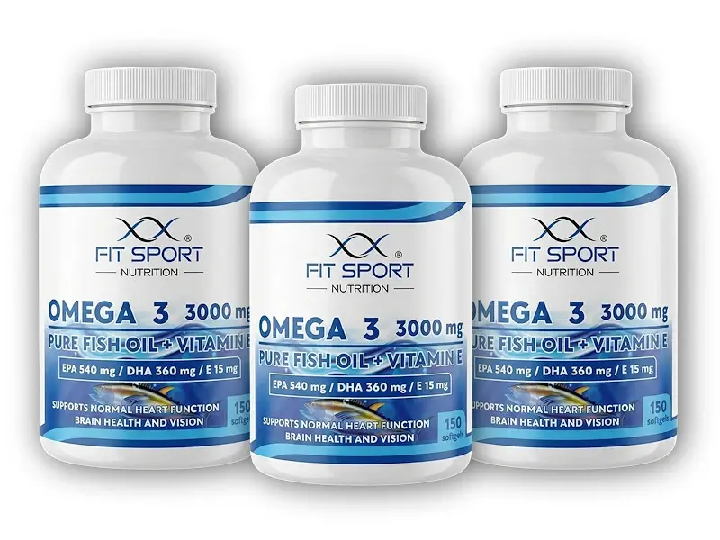 FitSport Nutrition 3x Omega 3 3000mg Pure Fish Oil + Vitamin E 150 softgels - Rybí olej