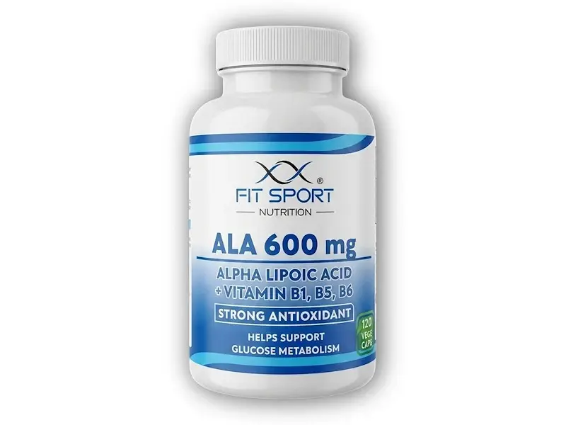FitSport Nutrition ALA 600mg Alpha Lipoic Acid + Vitamin B1,B5,B6 120 vege caps - Kyselina Alfa Lipoová (VÝPRODEJ)