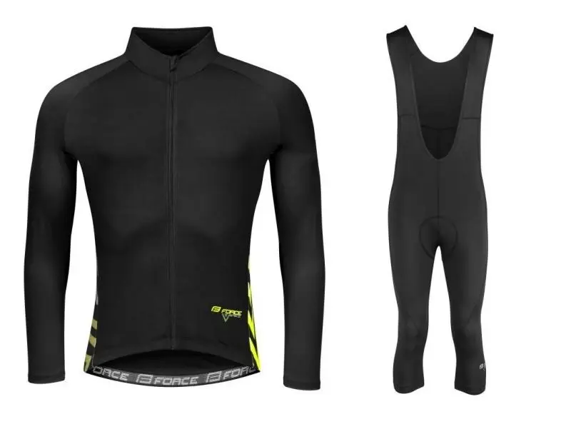 Force SPIKE černo-fluo cyklodres - dlouhý rukáv + Force MAZE černé cyklokalhoty
