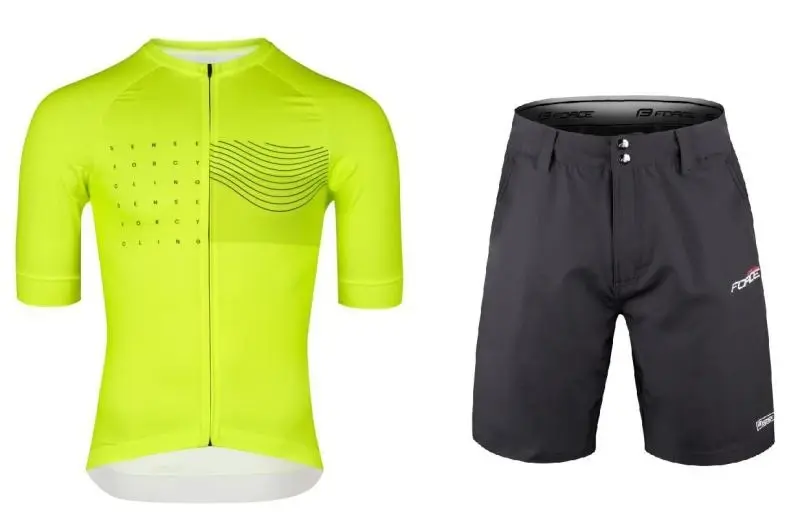 Force SWAY fluo cyklodres - kr. rukáv + Force BLADE MTB černé cyklokraťasy