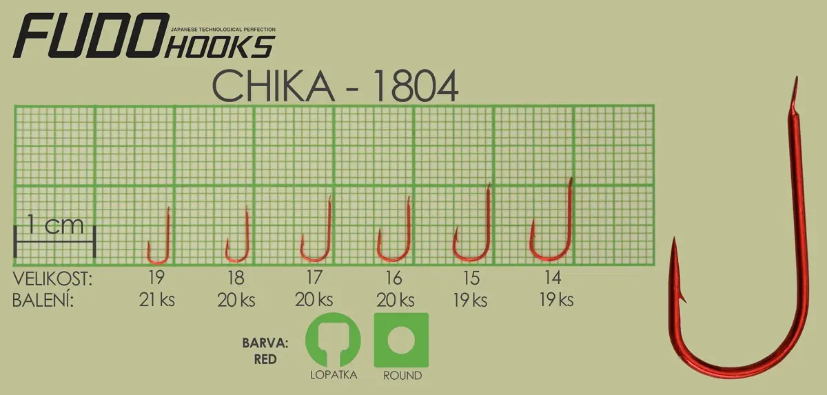 Fudo Hooks Chika červený vel. 15 (bal. 19 ks) rybářský háček