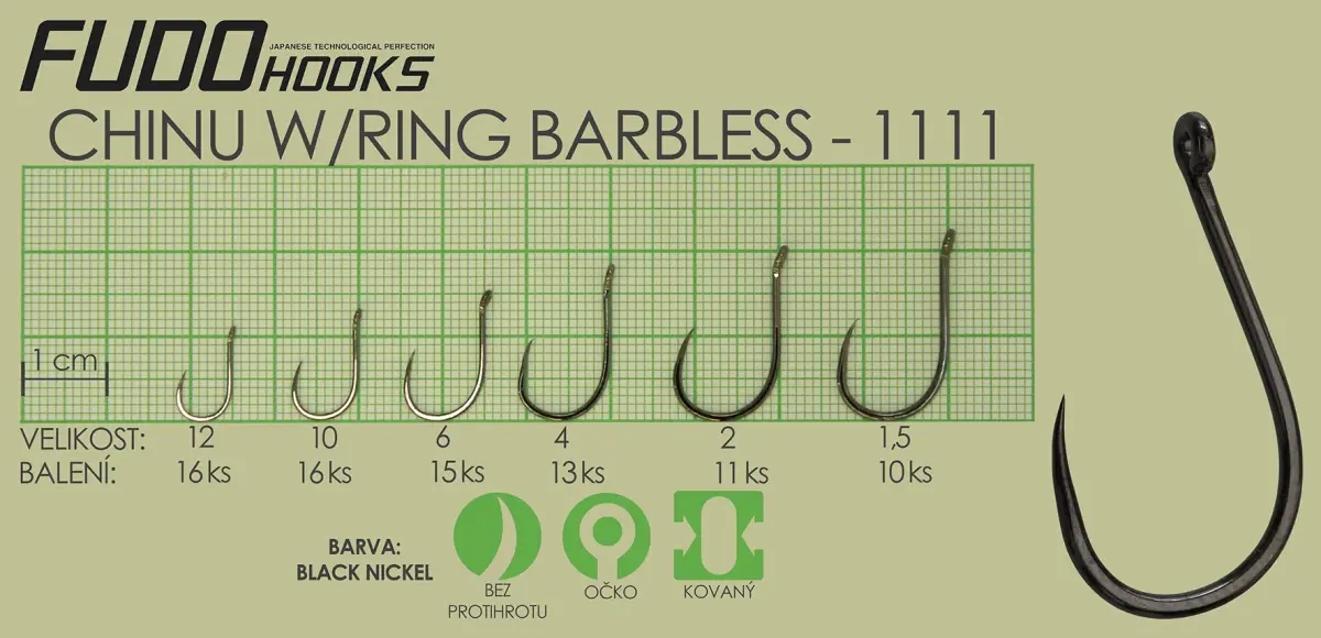 Fudo Hooks ChinuRing Brl vel. 12 (bal. 16 ks) rybářský háček