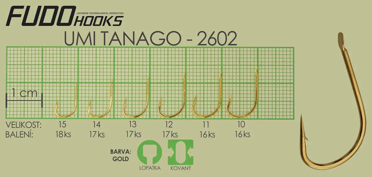 Fudo Hooks Tanago zlatý vel. 15 (bal. 18 ks) rybářský háček