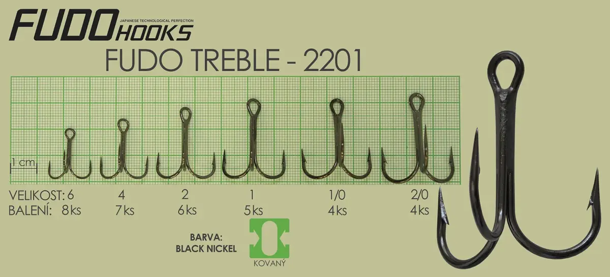 Fudo Hooks Treble vel. 1/0 rybářský háček (bal. 4 ks)