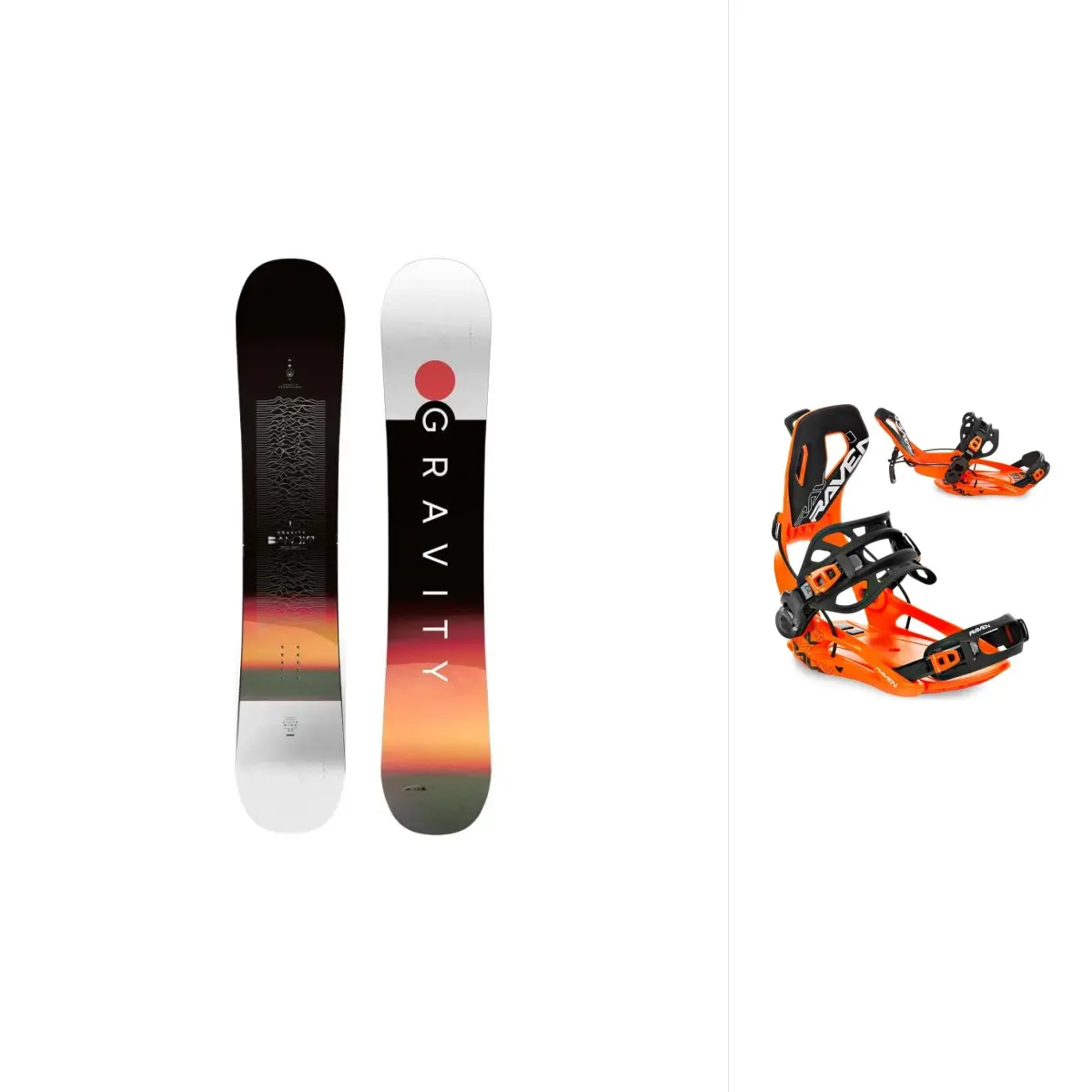 Gravity Bandit 24/25 snowboard + Raven RAGE Fastec FT360 orange vázání