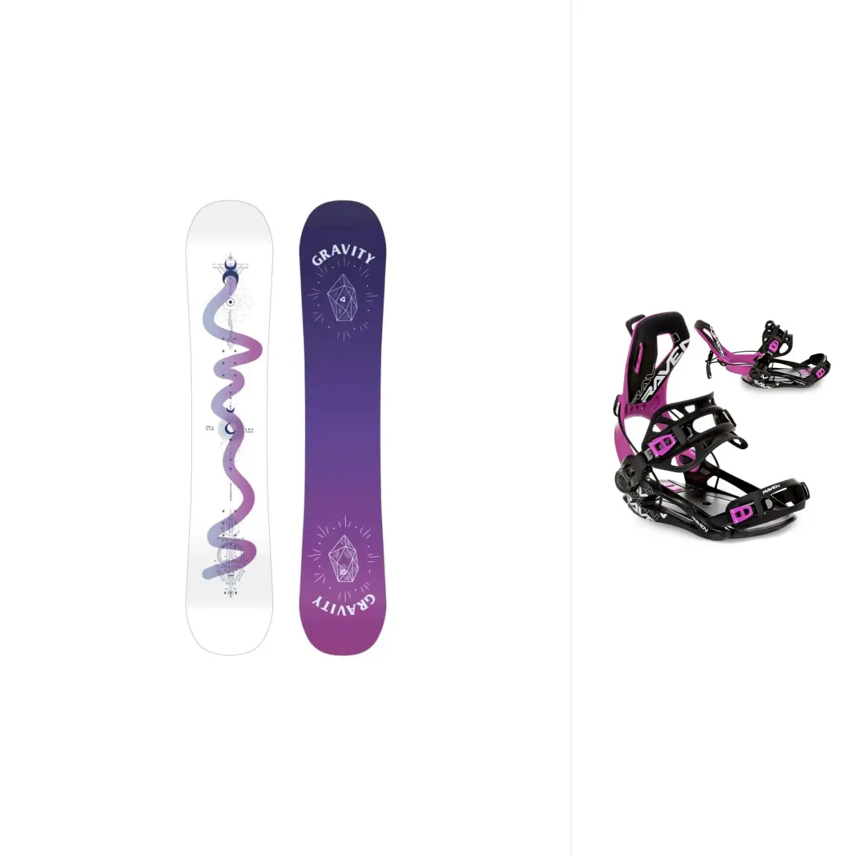 Gravity Sirene White 24/25 dámský snowboard + Raven Fastec FT360 black/fuchsia vázání