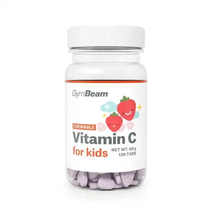 GymBeam Vitamín C, tablety na cucání pro děti 120 tab. POUZE jahoda (VÝPRODEJ)