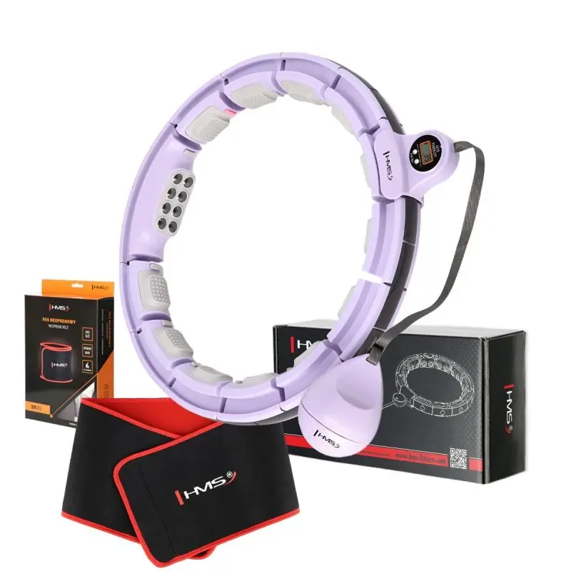 HMS Sada masážní hula hoop HHM13 se závažím, magnety a počítadlem a zeštíhlujícího pásu BR163 fialová