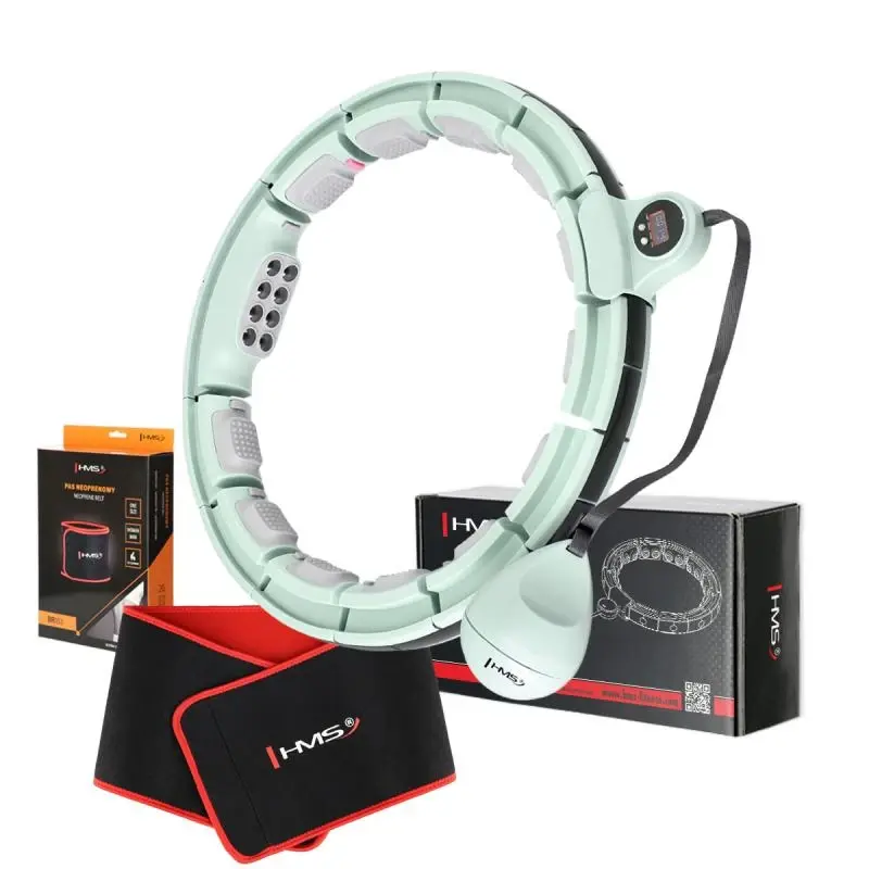 HMS Sada masážní hula hoop HHM13 se závažím, magnety a počítadlem a zeštíhlujícího pásu BR163 zelená
