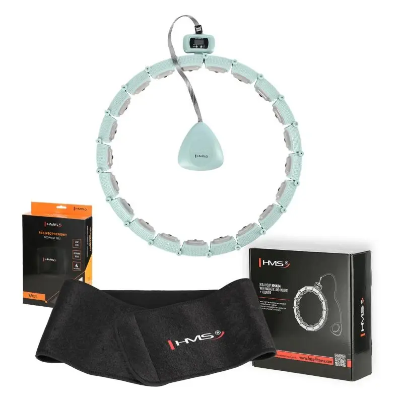 HMS Sada masážní hula hoop HHM14 se závažím a počítadlem a zeštíhlujícího pásu BR163 zelená