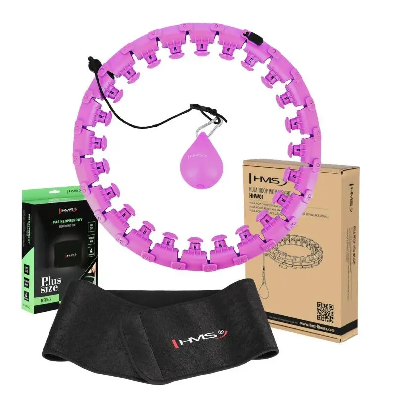 HMS Sada masážní hula hoop HHW12 PLUS Size se závažím a zeštíhlujícího pásu BR163 fialová