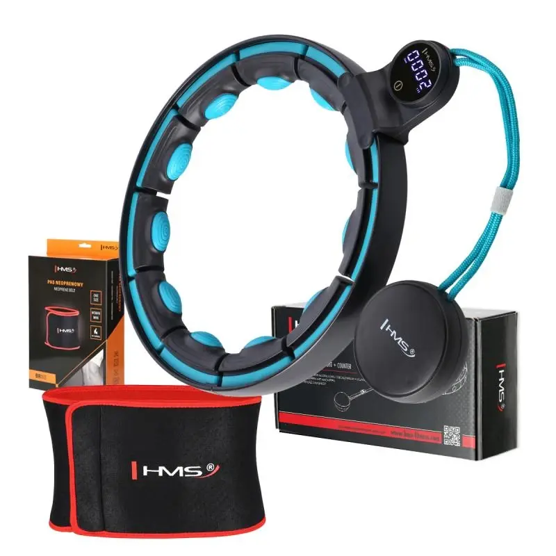 HMS Sada masážní hula hoop se závažím HHM17 a zeštíhlujícího pásu BR163 černá/tyrkysová