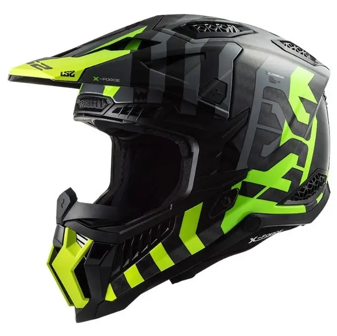 LS2 MX703 C X-Force Barrier H-V černo-šedo-fluo žlutá motokrosová přilba