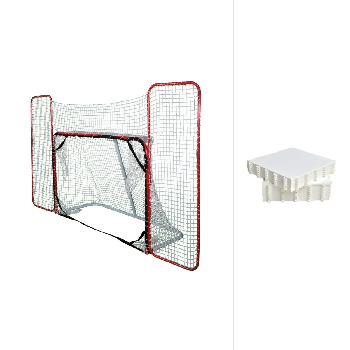 Merco Target branka, s postranní sítí + Hockey Revolution Hockey Tiles desky (18 ks)