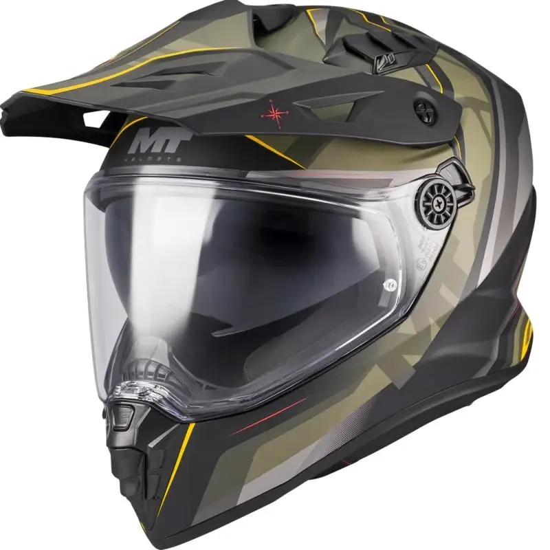 MT Helmets Track SV Questor B6 matná černo-zeleno-hnědo-fluo žlutá enduro helma na motorku