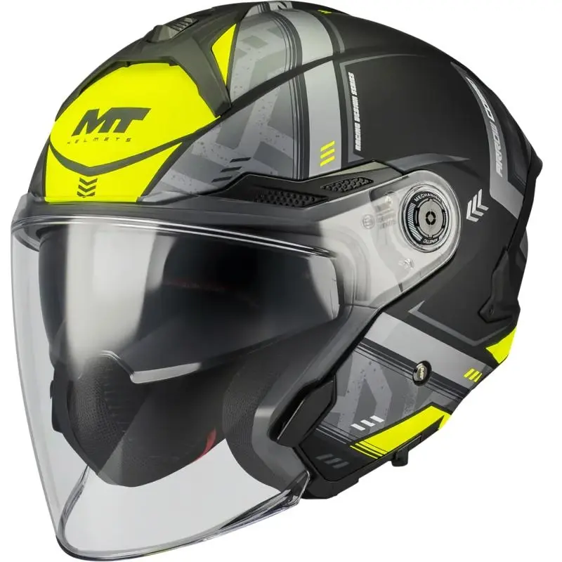 MT Helmets Otevřená helma Cosmo SV Arrow B3 matná černo-šedo-fluo žlutá