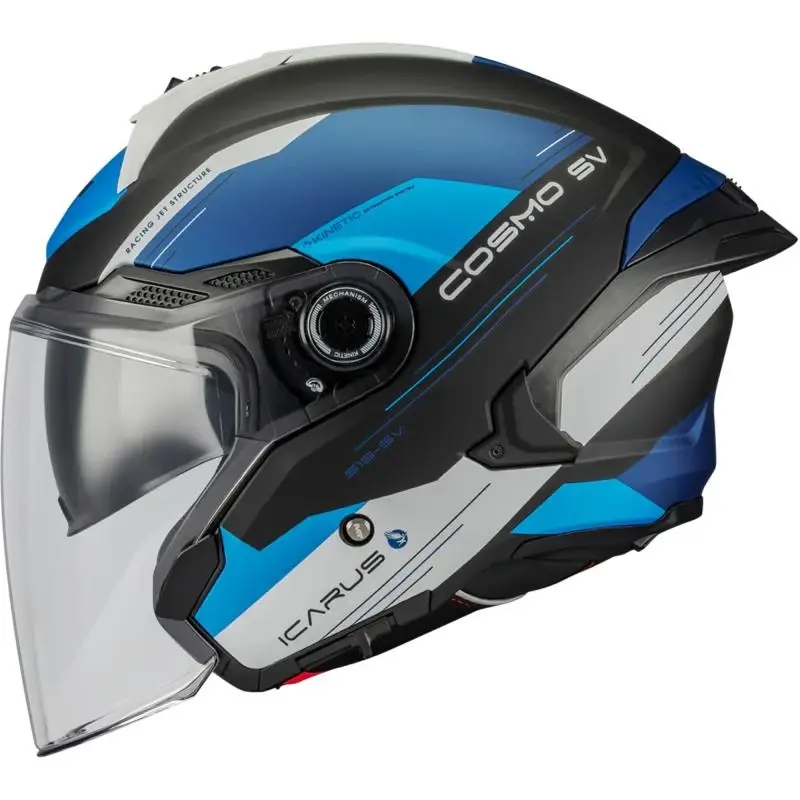 MT Helmets Otevřená helma Cosmo SV Icarus B7 matná černo-modrá-šedá