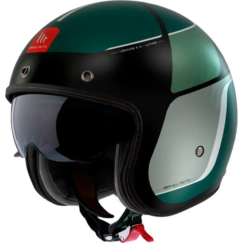MT Helmets Le Mans 2 SV Luther matná černo-šedo-zelená otevřená helma na motorku