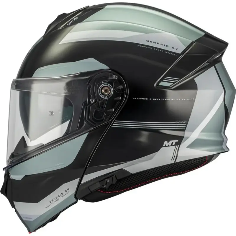 MT Helmets Genesis SV Raccoon B12 černo-šedá výklopná helma na motorku