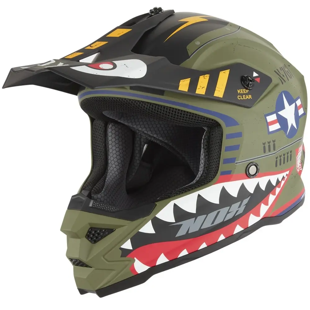 NOX N761 Fly Fighter khaki-vícebarevná dětská motokrosová helma na motorku